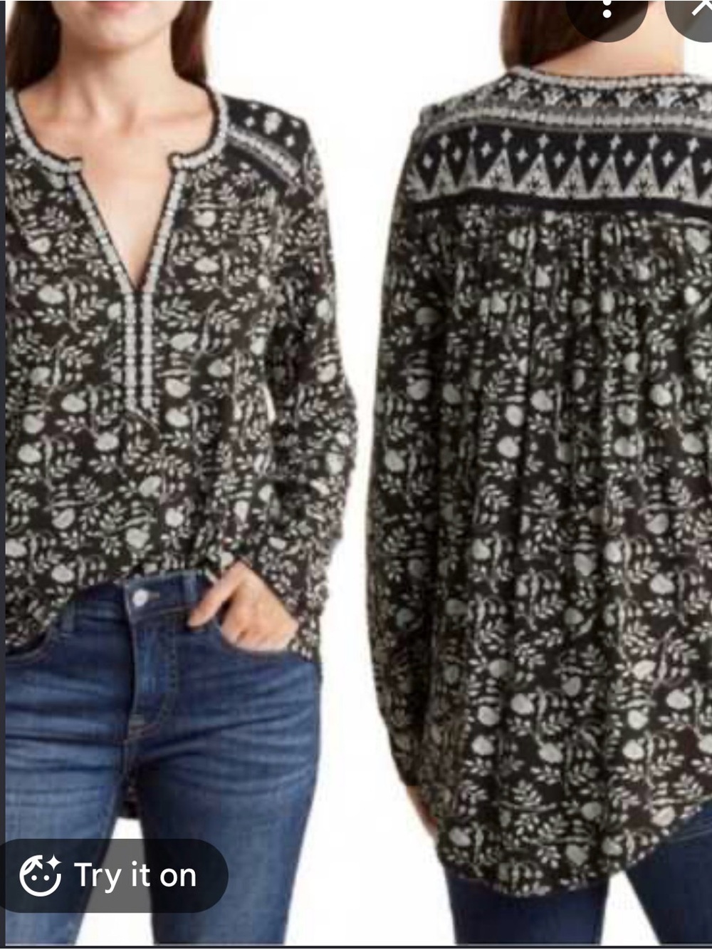 Lucky Brand embroidered top size medium